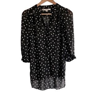 Lauren Conrad Black Sheer Polka Dot Three-Quarter Puff Sleeve Pop-Over Top - Sm
